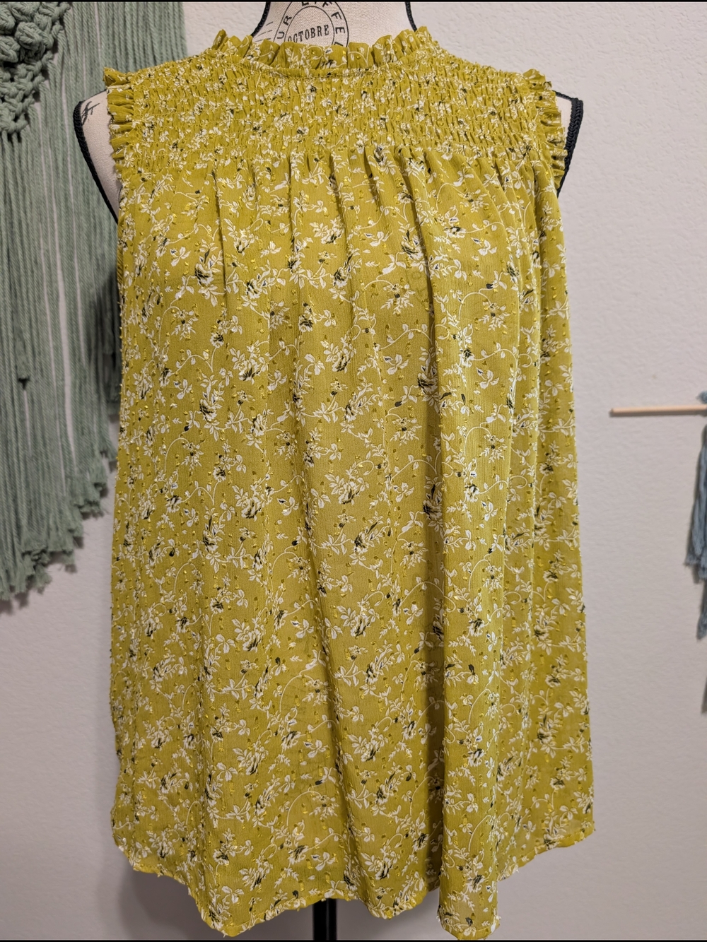 Rachel Zoe Mustard Floral Smocked Blouse
